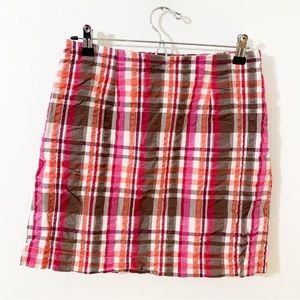 Bass 100% Cotton Preppy Madras Plaid Fully Lined Mini Skirt Summer Seersucker